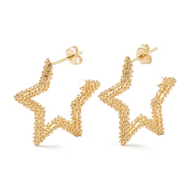 Brass Half Hoop Earrings, Stud Earrings, with Ear Nuts, Star