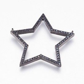 Brass Pendants, with Cubic Zirconia, Lead Free & Cadmium Free & Nickel Free, Long-Lasting Plated, Star, Black