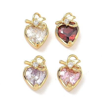 Латунные микро проложить кубического циркония подвески, сердце прелести, без свинца и без кадмия, стойки покрытие, долговечный, реальный 18 k позолоченный