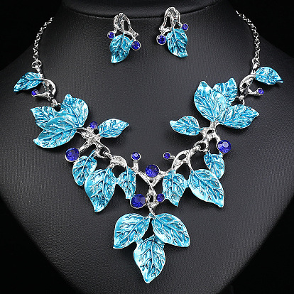 Ожерелья с подвесками и серьги-гвоздики из сплава листьев с эмалью, платина