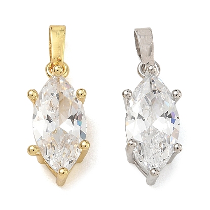 Brass Pave Clear Cubic Zirconia Pendants, Long-Lasting Plated, Rack Plating, Lead Free & Cadmium Free, Horse Eye Charms, Single Stone Charms