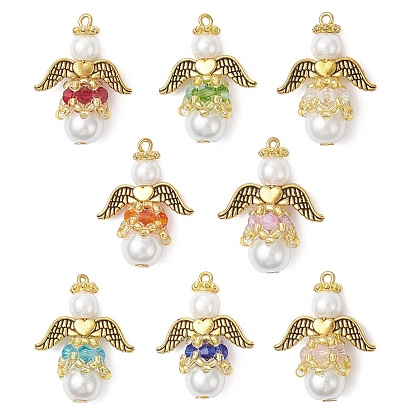 Подвески из перламутрового стекла и жемчуга, угол, с крылом из сплава и железной петлей