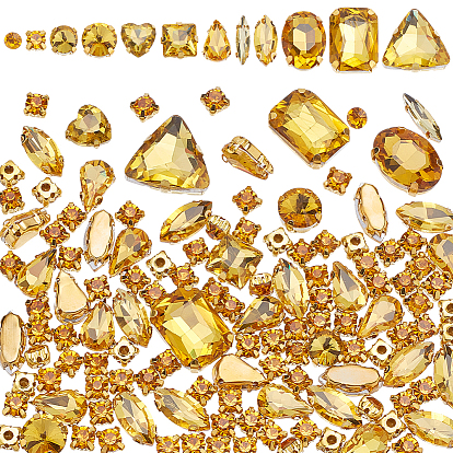 4 Styles Glass Sew on Rhinestone, Mixed Shapes Multi-Strand Links, Golden