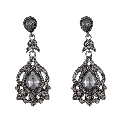 Серьги-гвоздики в форме капли из цинкового сплава со стразами, со стеклом, металлический черный 