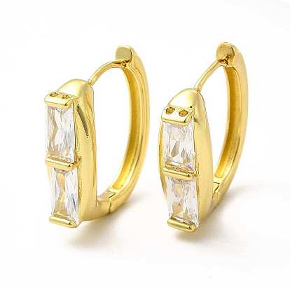 Clear Cubic Zirconia Rectangle Hoop Earrings, Rack Plating Brass Jewelry for Women, Lead Free & Cadmium Free