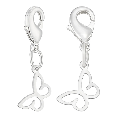 4 Stück 925 Anhänger aus Sterlingsilber, mit Messing Karabinerverschlüsse, Schmetterling