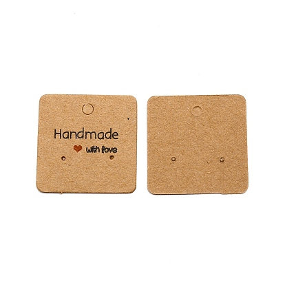 Бумажные карты дисплея серьги, квадрат со словом ручной работы с любовью