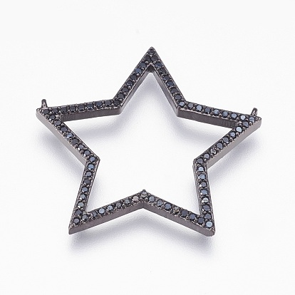 Brass Pendants, with Cubic Zirconia, Lead Free & Cadmium Free & Nickel Free, Long-Lasting Plated, Star, Black