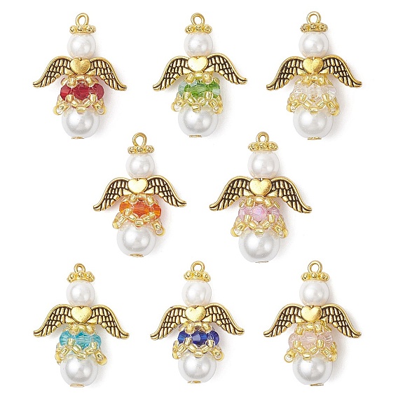 Подвески из перламутрового стекла и жемчуга, угол, с крылом из сплава и железной петлей