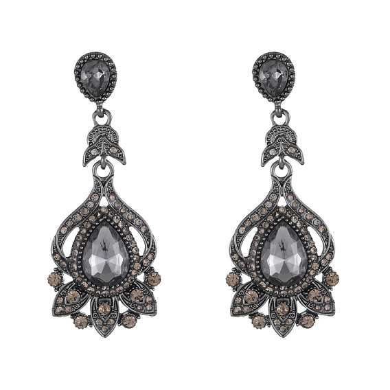 Серьги-гвоздики в форме капли из цинкового сплава со стразами, со стеклом, металлический черный 