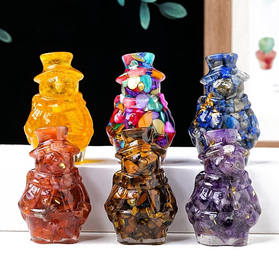 Декор для выставки снеговиков из смолы, с кусочками натуральных драгоценных камней внутри статуй для украшения домашнего офиса