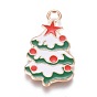 Alloy Pendants, with Enamel, Christmas Tree, Light Gold