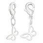 4Pcs 925 Sterling Silver Pendant Decorations, with Brass Lobster Claw Clasps, Butterfly