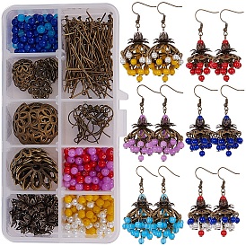 Boucles d'oreilles Sunnyclue DIY, avec perle en laiton bouchons, Des billes de verre, crochets en laiton et épingles en fer