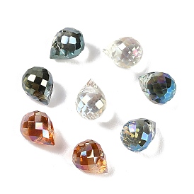 Гальванические стеклянные бусины, с покрытием цвета радуги, граненые, слеза