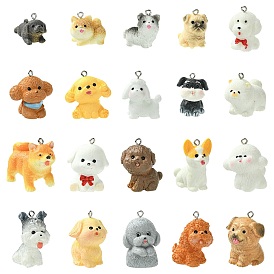 20 шт 20 стили подвески из непрозрачной смолы, собака, с платиновым шлейфом