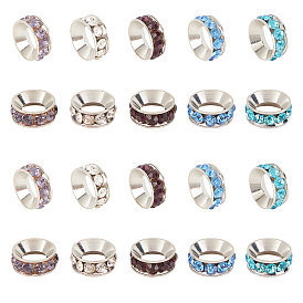 40pcs 4 colors Brass Spacer Beads with Grade A Rhinestone, Flat Round