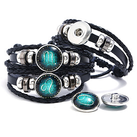 Zodiac Constellation Couples Leather Bracelet - DIY Multilayer Braided Night Sky Starry Handmade Jewelry
