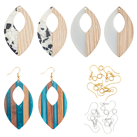 Kits de fabrication de boucles d'oreilles bricolage, y compris les pendentifs en bois de noyer en forme de résine et de feuille, crochets et anneaux de saut en laiton