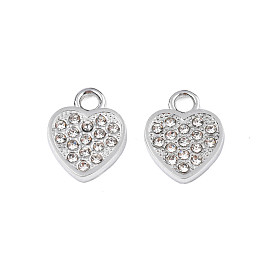 304 Stainless Steel Charms, with Crystal Rhinestone, Heart