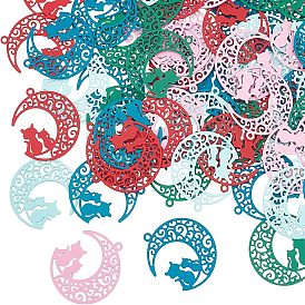 70 шт. 5 цвета 430 подвески в виде котенка из нержавеющей стали, окрашеные, гравированные металлические украшения, полумесяц в форме пары кошек