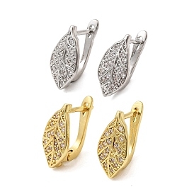 Фурнитура для сережек-колец из латуни с микропаве и прозрачными кубическими циркониями, долговечный, защёлка с петлёй