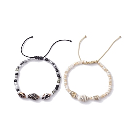 Natural Spiral Shell Braided Bead Bracelets, Adjustable Glass Seed Beads Bracelets for Women