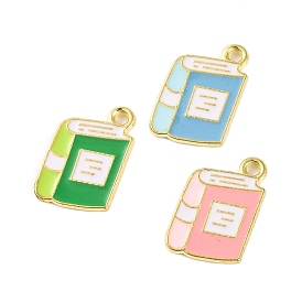 Golden Plated Alloy Enamel Pendants, Cadmium Free & Lead Free, Book Charm