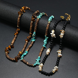 Bohemian Gemstone & Coconut & Shell Surf Punk Beaded Necklaces for Men