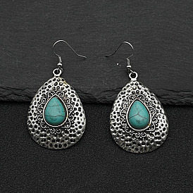Fashion Alloy Teardrop Dangle Earrings, with Imitation Turquoise