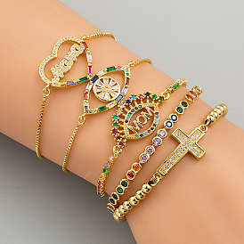 Rainbow Charm Bracelet with Copper Micro Inlaid Zirconia and 18K Gold Plating - Fashionable and Creative Jewelry for Women