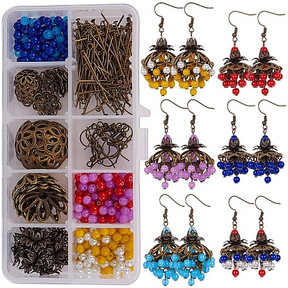 DIY Earring Settings, with Brass Bead Caps, Glass Beads, Brass Earring Hooks and Iron Head Pins
