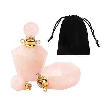 Faceted Natural Gemstone Openable Perfume Bottle Pendants, Essential Oil Bottles, with 304 Stainless Steel Findings and Velvet Pouches