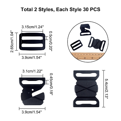 DIY Backpack Accessories Sets Kits, with Plastic Buckle Clasps & Adjustable Quick Side Release Buckles