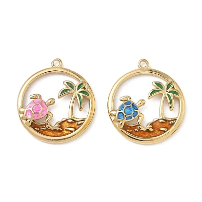 304 нержавеющей стальной эмали подвески, кольцо с подвесками в виде черепахи и кокосовой пальмы, реальный 14 k позолоченный