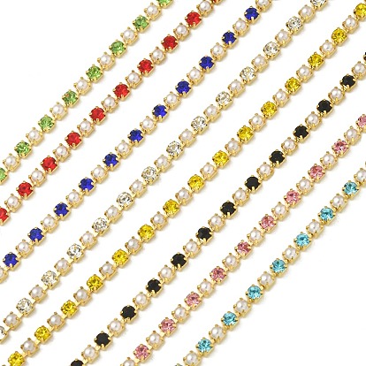 Латунь чашка цепи, без кадмия и без свинца, со стеклом и АБС-пластиком с имитацией жемчуга, золотые, пайки, с катушкой