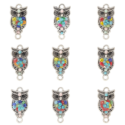 10шт. Подвески из сплава со стразами в форме совы, с разноцветными стеклянными бусинами