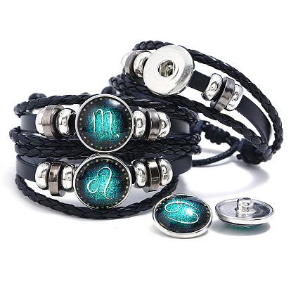 Zodiac Constellation Couples Leather Bracelet - DIY Multilayer Braided Night Sky Starry Handmade Jewelry