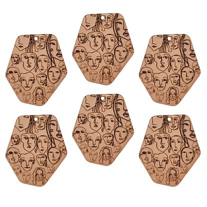 Acrylic Pendants, 3D Printed, Polygon with Abstract Face Pattern