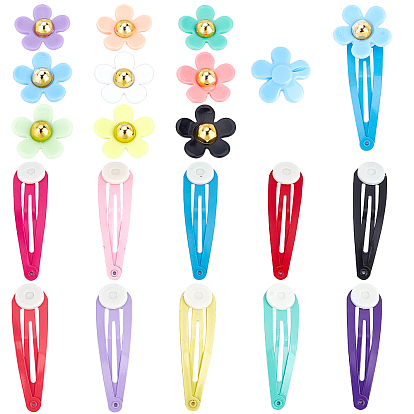 Fabrication de pinces à cheveux DIY, 54 pcs 9 couleurs perles de fleurs acryliques, 10 pinces à cheveux en fer peint par pulvérisation en plastique