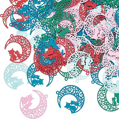 70 шт. 5 цвета 430 подвески в виде котенка из нержавеющей стали, окрашеные, гравированные металлические украшения, полумесяц в форме пары кошек