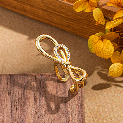 Преувеличенный французский стиль латунный кубический цирконий бант женское повседневное открытое манжетное кольцо для свиданий