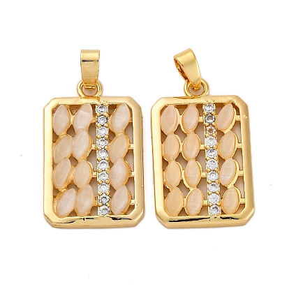 Подвески из латунной смолы с имитацией кошачьего глаза, с прозрачным кубическим цирконием и имитацией кошачьего глаза, прямоугольные, долговечный, без кадмия и без свинца, стойки покрытие