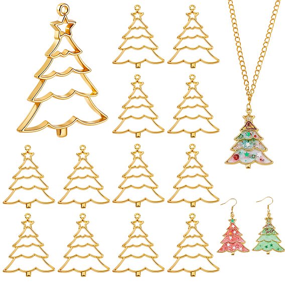 20Подвески из цинкового сплава с открытой задней панелью, для diy уф смолы, эпоксидная смола, Прессованные цветочные украшения, долговечный, рождественская елка