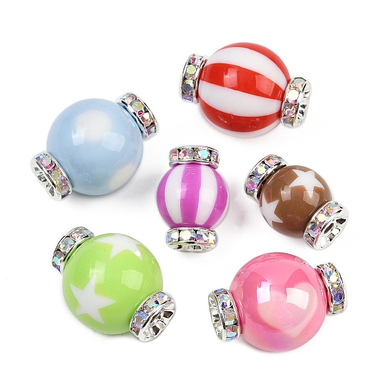 Бусины со стразами из смолы, конфеты, с латунной фурнитурой 