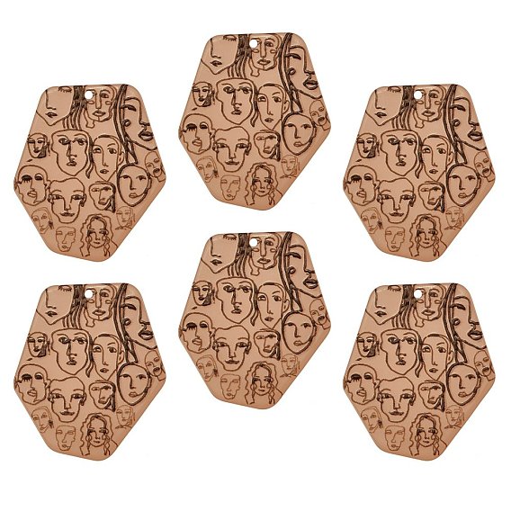 Acrylic Pendants, 3D Printed, Polygon with Abstract Face Pattern