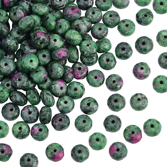 2 Strands Faceted Natural Ruby in Zoisite Rondelle Beads Strands, Dyed
