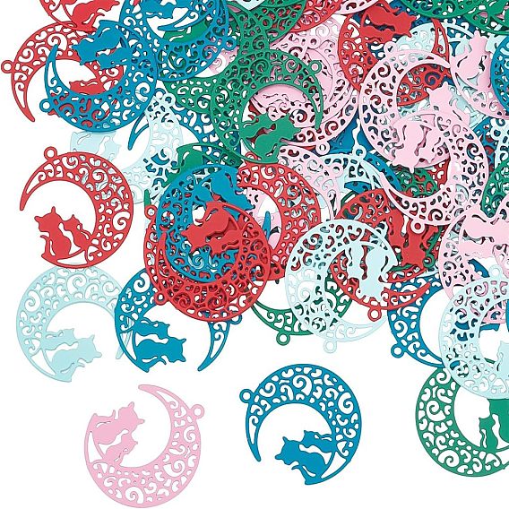 70 шт. 5 цвета 430 подвески в виде котенка из нержавеющей стали, окрашеные, гравированные металлические украшения, полумесяц в форме пары кошек