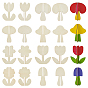 32Pcs 8 Styles Pine Plywood Ornaments, Wood Craft Supplies, Flower & Mushroom