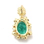 Brass Clear Cubic Zirconia Pendants, with Glass Rhinestone, Oval with Flower Charm, Real 18K Gold Plated